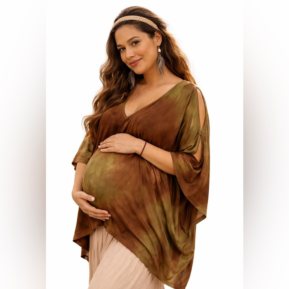 Organic Viscose Boho Kaftan Top Maternity & Postpartum Tie Dye Earth Tones M-XL - Picture 9 of 10